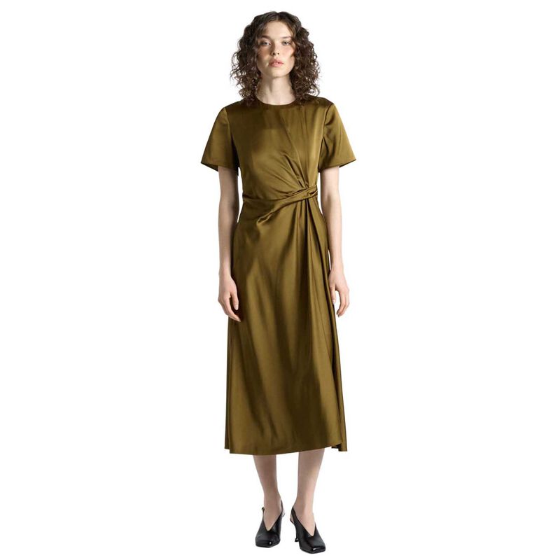 Cue Chartreuse Matte Satin Viscose Draped Midi Dress image number 0